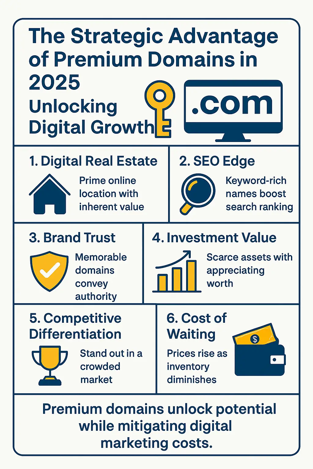 Premium Domains 2026 strategic advantages infographic