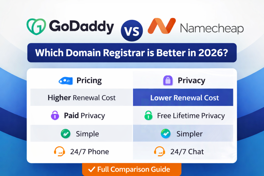 GoDaddy vs Namecheap domain registrar comparison in 2026
