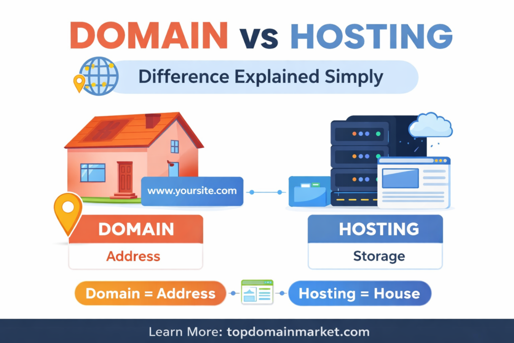 domain vs hosting difference explained infographic