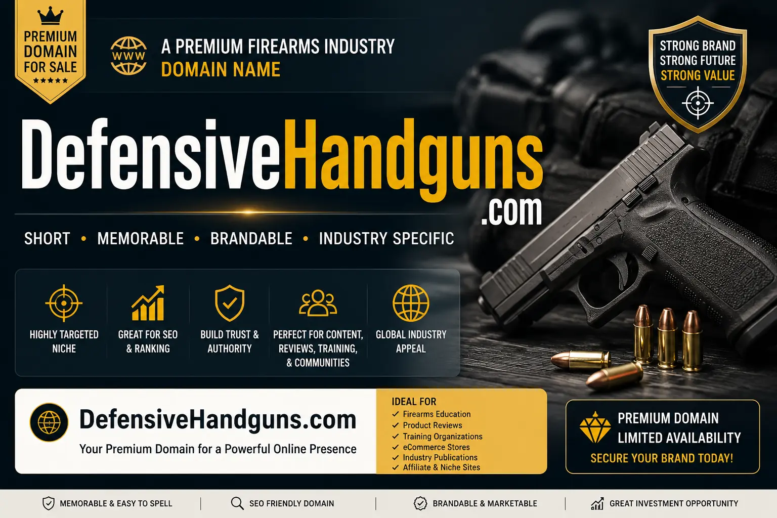 DefensiveHandguns Domain For Sale premium firearms industry domain